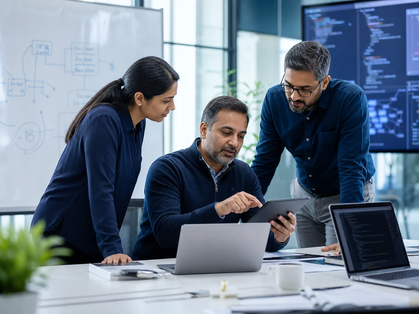Technology consultants collaborating on digital transformation